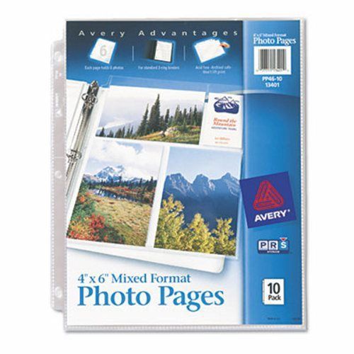 Avery Photo Pages for Six 4 x 6 Mixed Photos, 3-Hole Punched, 10/Pack (AVE13401)