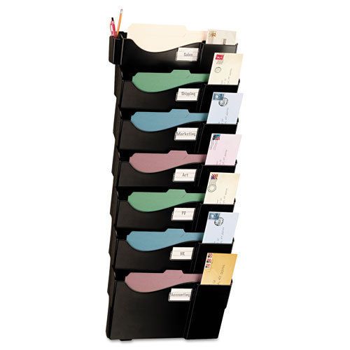 Grande Central Wall Filing System, Seven Pockets, 16 5/8 x 4 3/4 x 38 1/4, Black