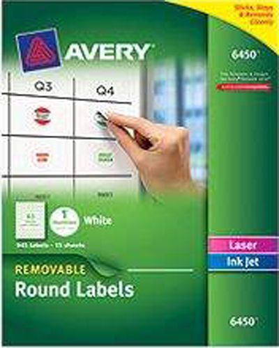Avery: Removable Round Labels 6450, 1&#034; Diameter, White, Pack Of 945
