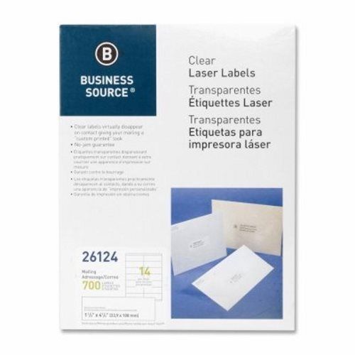 Business Source Laser Labels, Mailing, 1-1/3&#034;x4&#034;, 700/PK, Clear (BSN26124)