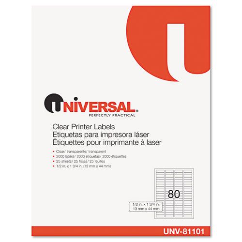Universal laser printer permanent labels, 1/2 x 1-3/4, clear, 2000 per pack for sale