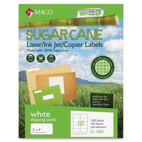 Maco Printable Sugarcane Mailing Labels - 2&#034;Wx4&#034;L - 1000 / Box- White