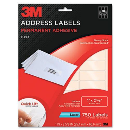 3m permanent adhesive clear laser mailing labels, 1 x 2-5/8, 750/pack 3400-b for sale