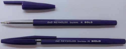 10 Ball Point Pens :: Purple Ink::10 x Reynolds 040 Bureau N Bold BallPoint Pens