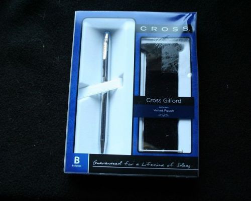 New Cross Gilford Ballpoint Pen Silver / Chrome Velvet Bag Christmas Gift Set