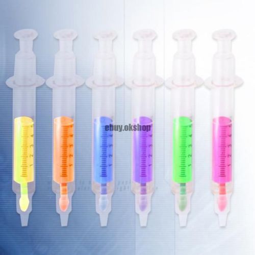 Pack Of 6 Different Color Syringe Pen Highlighter Novelty Gift Party Bag Filler
