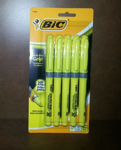 Bic Brite Liner Grip Highlighters, Set of 5 Yellow, Multi Use Tip 31289