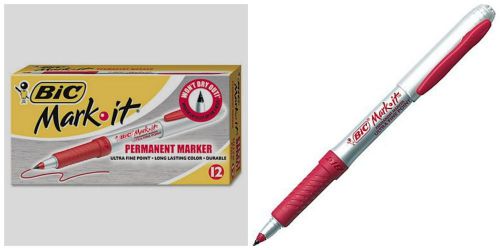 BIC Mark-it Ultra Fine Point Permanent Markers, Red, Dozen - Rubberized grip