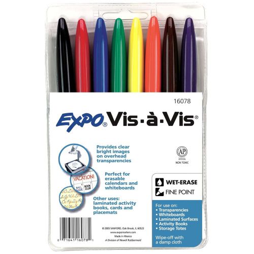 Expo Vis-A-Vis Transparency Marker, Fine, 8 Color Set (Expo 16078) - 1 Set Each