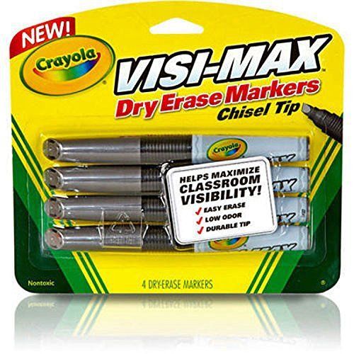 Crayola low odor chisel tip visi-max black dry erase markers- 4pc ( pack of 3) for sale