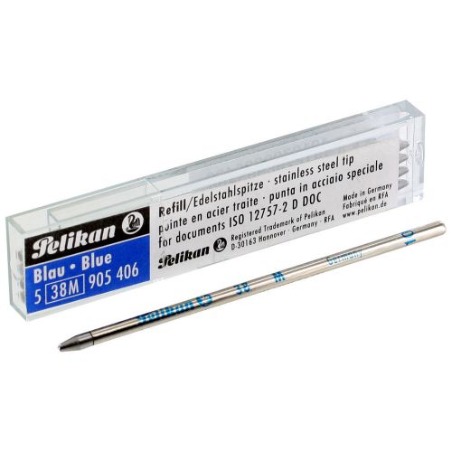 Pelikan 38 Ballpoint Pen Refills, Medium Point, Blue Ink, Pack of 5 (905 406)