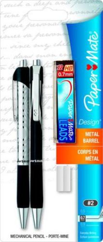 Paper Mate Design Mechanical Pencil 0.7mm 2 Ct Black &amp; Silver Geometric
