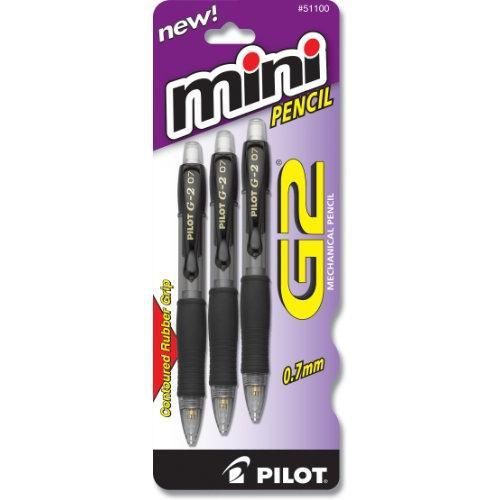 Pilot G2 Mini Mechanical Pencils, 0.7mm HB Lead, Black/Clear Barrels, 3-Pack New