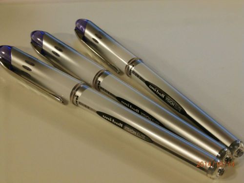 SET OF 3 UNI-BALL VISION ELITE ROLLER BALL PENS-PURPLE AND WHITE