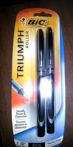 2 Bic Triumph 537r Black Needle Roller Ball Pens