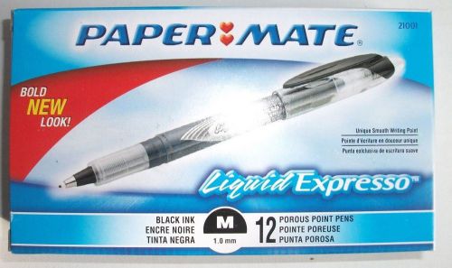 Box of 12 Paper Mate Liquid Expresso Porous Pt Pen -Black Ink 1mm Liquid Flair
