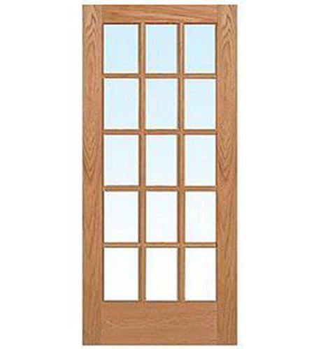 15 Lite Red Oak Clear Glass Stain Grade Solid Interior Wood French Door Prehung