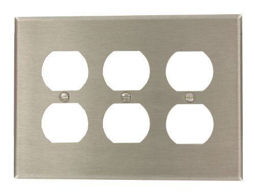 Leviton ssj83-40 3-gang  3-duplex receptacles  midway size wallplate  stainless for sale
