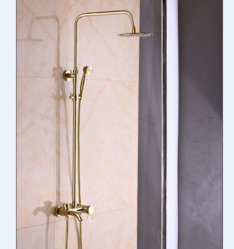 Luxury Ultrathin Rainfall Head Golden Bathtub Shower Faucet With Handheld Shower