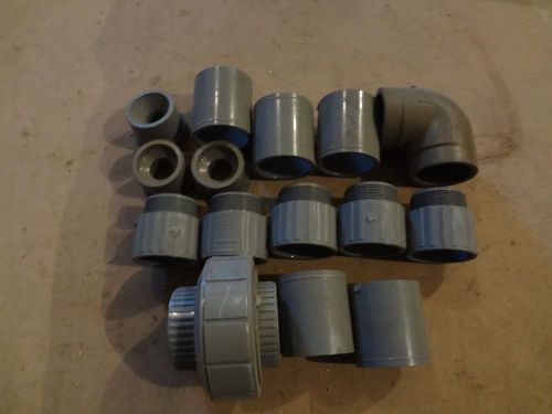 MIXED LOT OF (15) 2&#034; SCH 80 CPVC PIPE FITTINGS UNION, ELBOW, COUPLERS, MALE ADPT