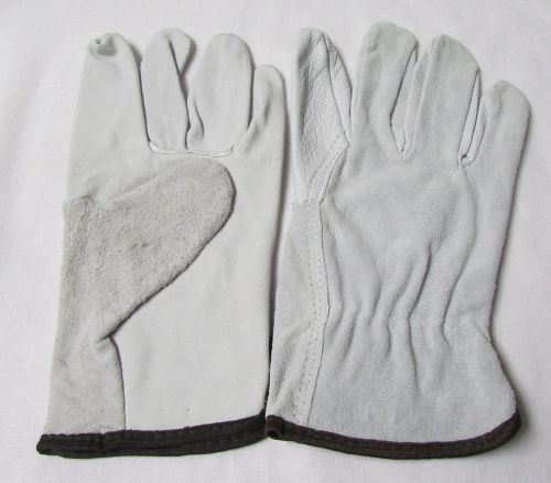 Drivers gloves unlined grain leather palm with split cow back wing thumb sz lge for sale