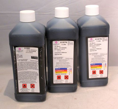 Job lot of 3x Markem Imaje Printing Black Ink 5136E 5157E 1 Liter Bottles Refill