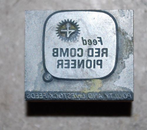 Vintage Letterpress Printer's Block, Feed Red Comb Pioneer Poultry and Livestock