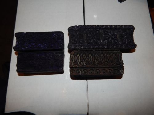 4 VINTAGE HAND CARVED WOODEN TEXTILE PRINTING BLOCK FOR FABRIC