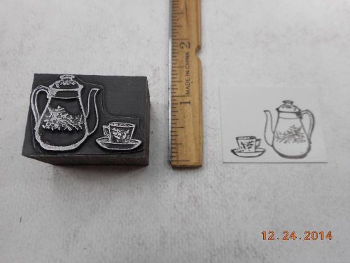 Letterpress Printing Printers Block, China Teapot w Cup and Saucer