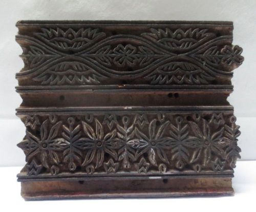 ANTIQUE FINE WOODEN HAND CARVED TEXTILE FABRIC TISSU PRINTER BLOCK STAMP FLORAL