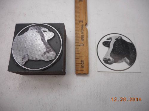 Letterpress Printing Printers Block, Farm Cow Face in Round Frame
