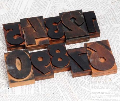 mixed numbers 0-9 letterpress wood printing blocks wood type number stamp rare