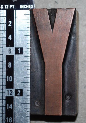 Vintage / Antique Letterpress Metal on wood  Printer&#039;s Type Y, 2 1/2&#034; tall