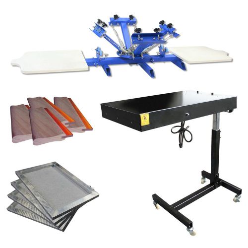 2 Station 4 Color Screen Printing Press Flash Dryer Aluminum Frame Squeegee Kit