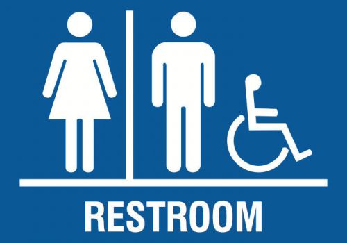 Blue unisex bathroom with wheelchair access accessible single sign store signs for sale