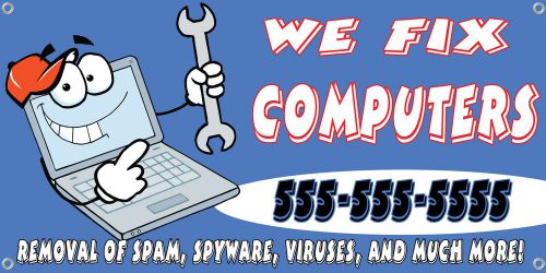COMPUTER REPAIR BANNER SIGN 6 FT X 2 FT - virus, spyware, spam, fix, removal