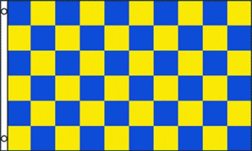 YELLOW AND BLUE CHECKERED FLAG BANNER SIGN 3&#039; X 5&#039; BX
