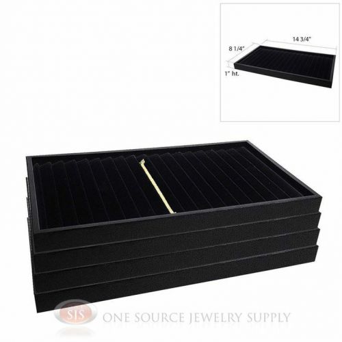(4) black velvet 18 slot bracelet  wooden display insert plastic stackable trays for sale
