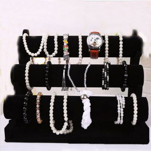 Jewelry Display Stand - Velvet 3-Tier Bracelet Chain Watch  Holder Organizer USA