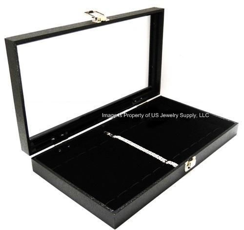 1 Glass Top Lid Black Bracelet Display Storage Box Case