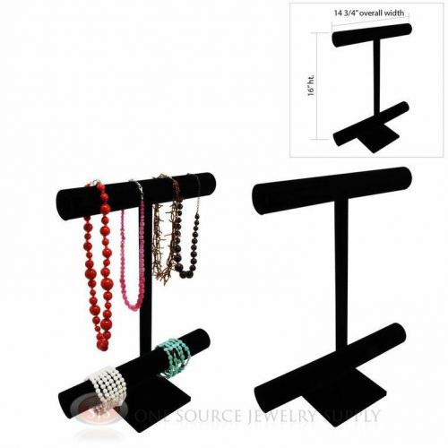 (2) 16&#034; Black Velvet 2 Tier T-Bar Round Jewelry Bracelet Display Presentation