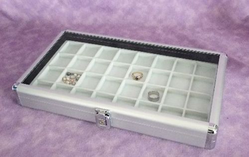32 slot earring/jewelry aluminum tray w/ glass lid wht for sale