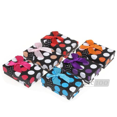 24 Bow Dots Jewellery Double Ring Gift Present Box Case Wedding