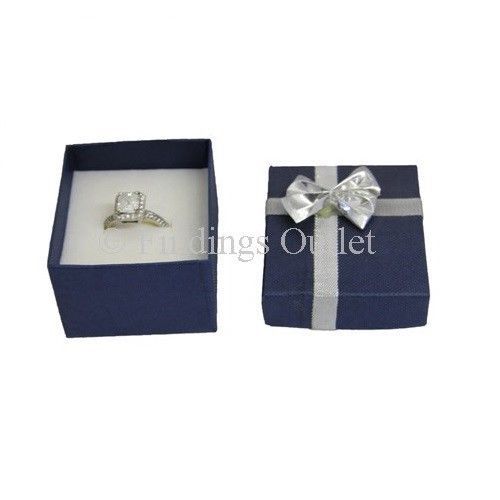 Linen Bow Tie Blue Ring Gift Boxes With Flocked Foam Insert - 1 Dozen