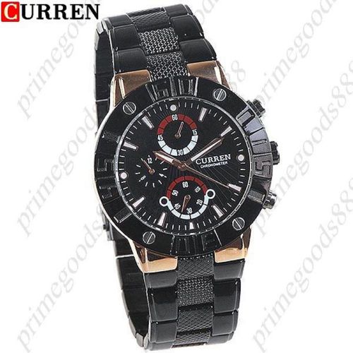 Stainless Steel Quartz Watch Wrist Analog Sub Dials Free Shipping Black Face