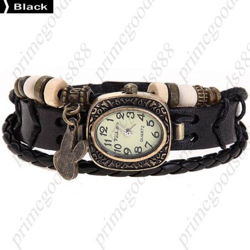 Rabbit PU Leather Analog Quartz Wrist Lady Ladies Wristwatch Women&#039;s Black
