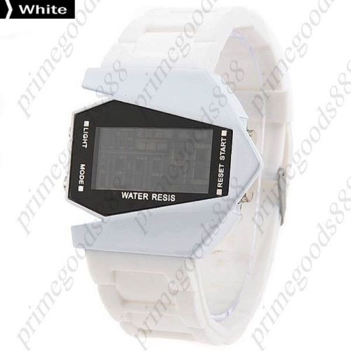 Airplane shaped digital silicone strap alarm calendar wrist wristwatch white for sale