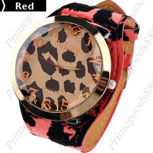 Leopard Round Case Quartz Wrist Lady Ladies Wristwatch Women&#039;s in Red