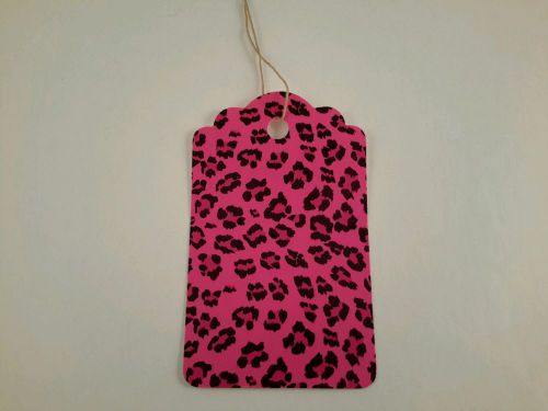 100 2x3 1/4&#034; Pink leopard print price tags with string