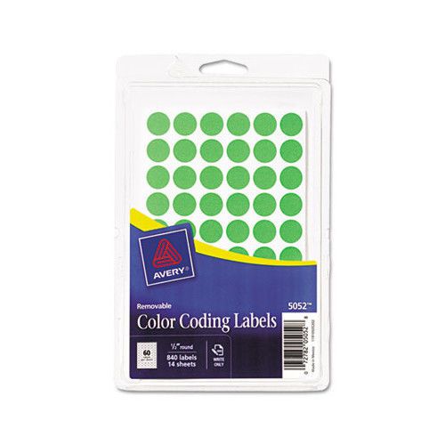 Avery Removable Self-Adhesive Round Color-Coding Labels Neon Green